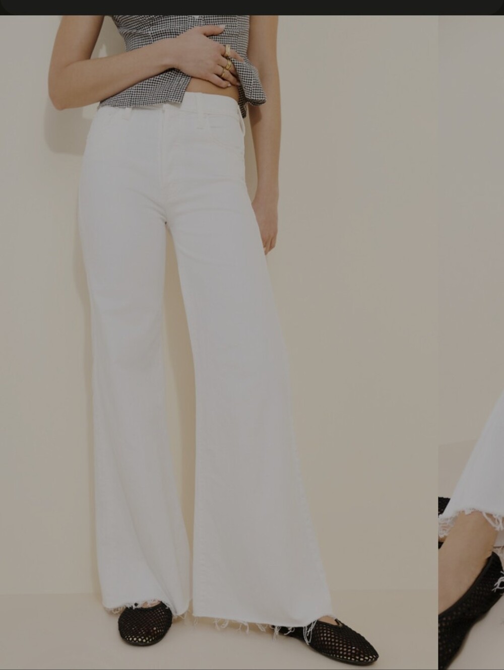 MOTHER Superior The Tom Cat Fray White High-Rise Wide-Leg Jeans